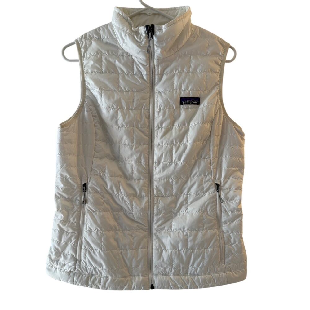 Women's Patagonia White Nano Puff Lightweight Full Zip Puffer Vest Jacket Sz M
